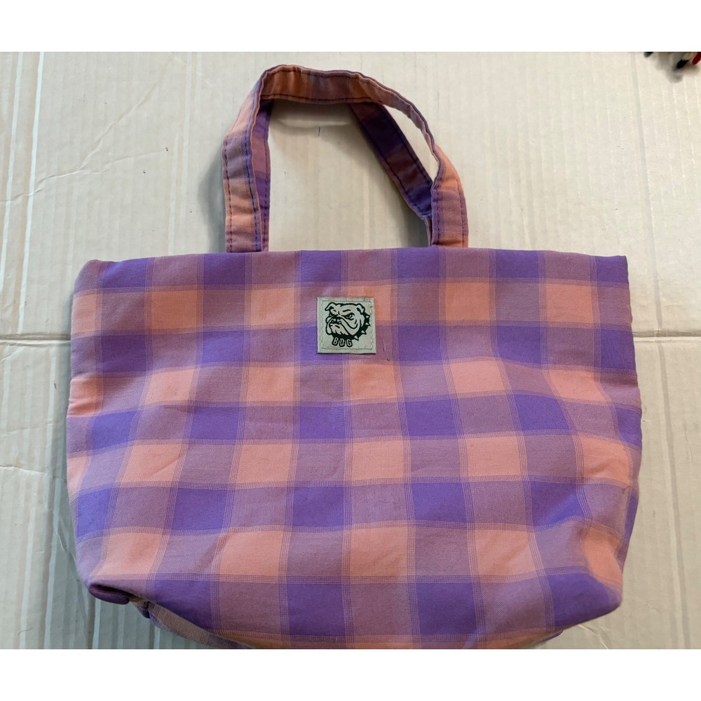 BDG Urban Outfitters Purple Peach Plaid Mini Tote Bag Bulldog Patch